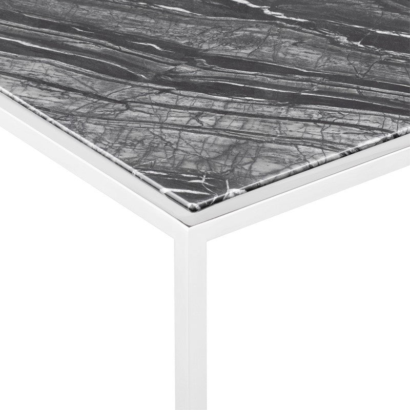 Corbett Square Coffee Table, Chrome Coffee Table, Modern Black Marble