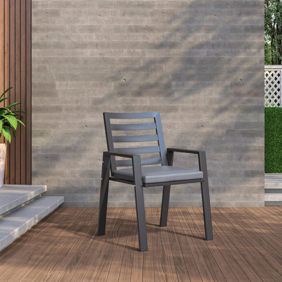 LeisureMod Chelsea Patio Dining Chair, Aluminum With Cushions Set of 2, Black