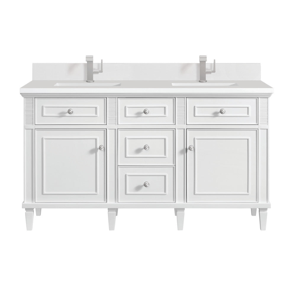 Lorelai 60" Double Vanity, Bright White, 1-Hole 3 CM White Zeus Top, Backsplash
