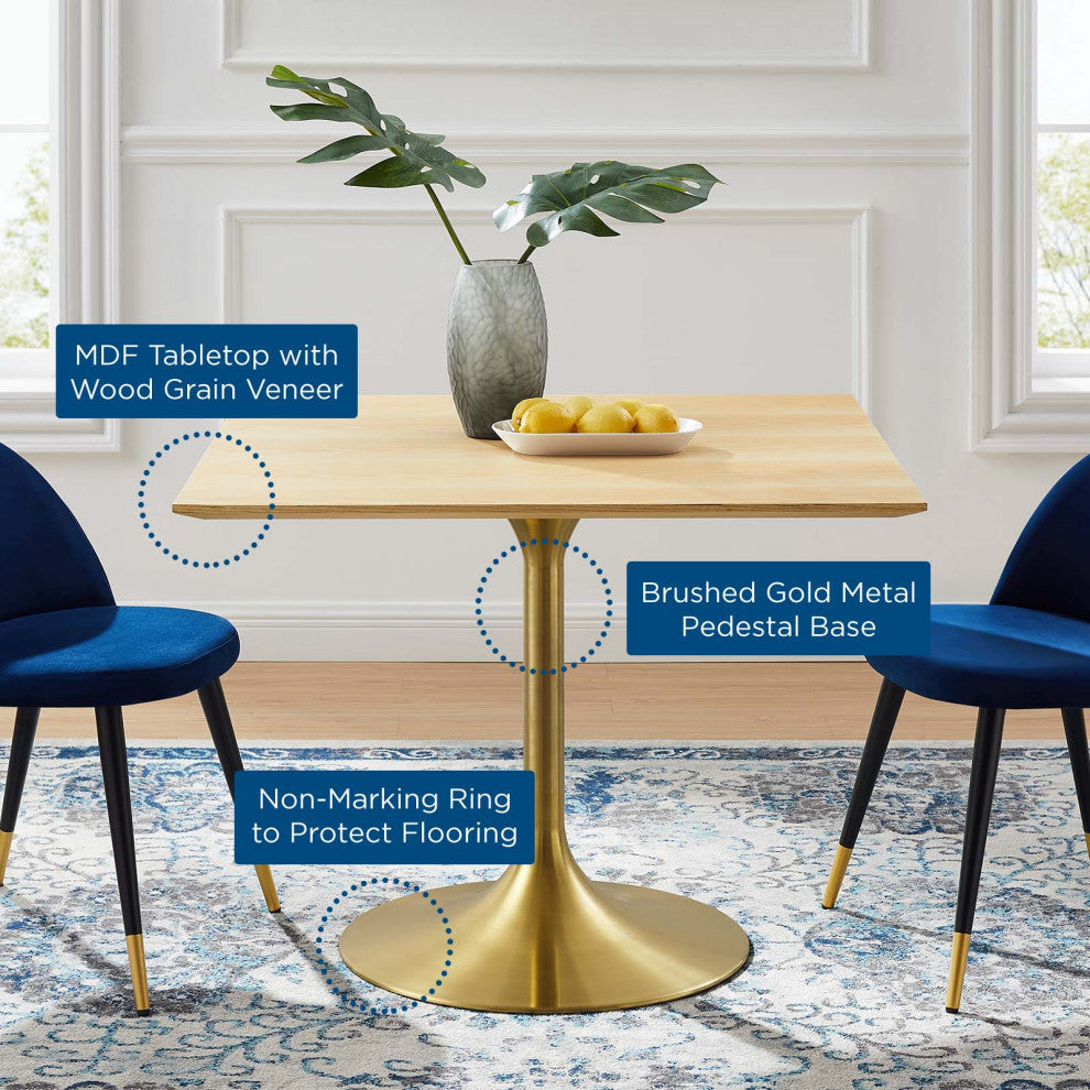 Dining Table, Square, Wood, Gold Brown Natural, Modern, Cafe Bistro Restaurant
