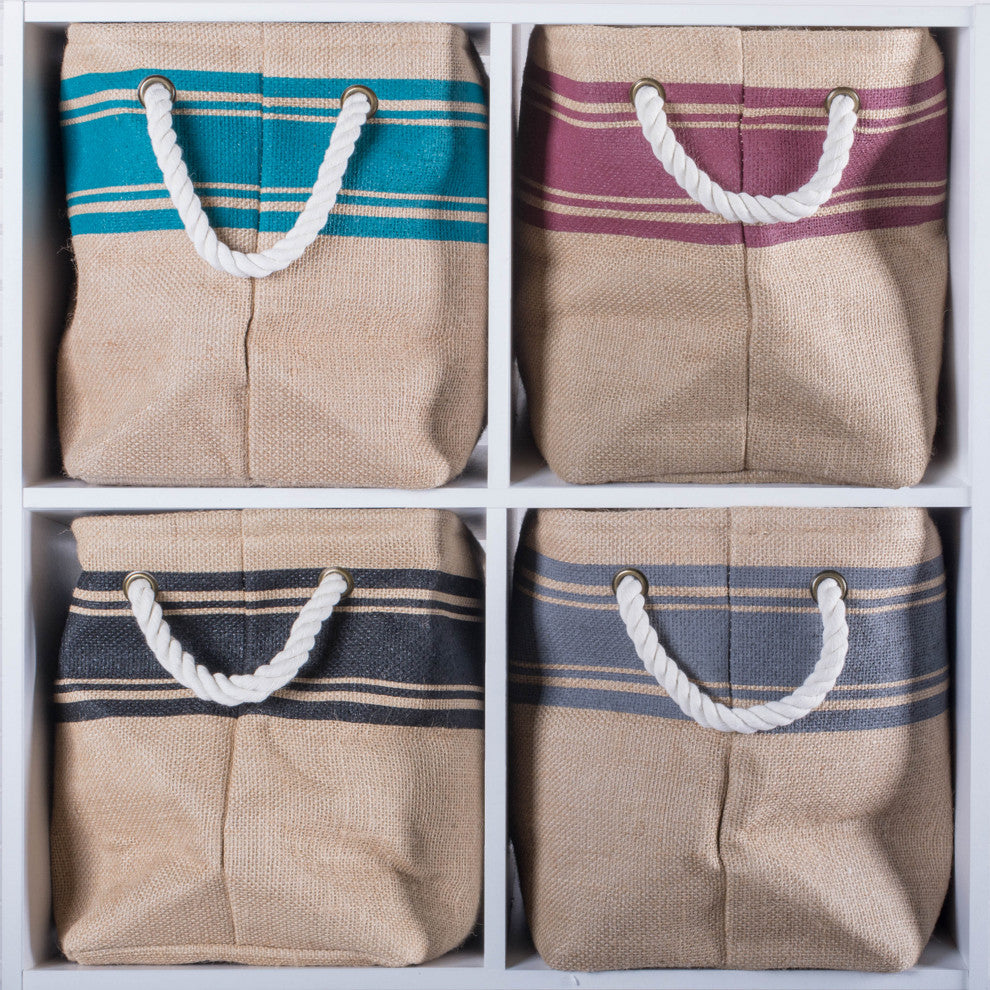 Burlap Bin Border White Rectangle Large 17.5"x12"x15"