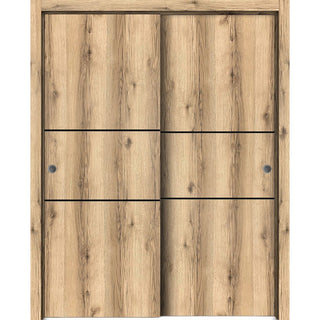 Bypass Doors 84 x 84 | Planum 0014 Oak with  | Sturdy Rails