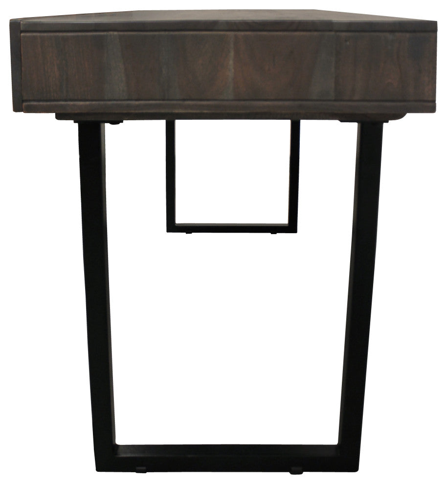 Grady Solid Wood 3 Drawer Desk in Gray Wash with Iron Base