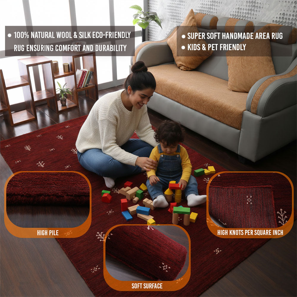 Hand Knotted Loom Wool Area Rug Contemporary Red White, [Rectangle] 10'x13'