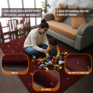 Hand Knotted Loom Wool Area Rug Contemporary Red White, [Rectangle] 10'x13'