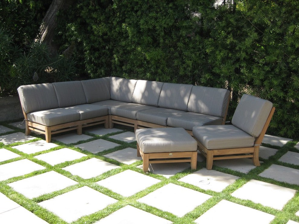6-Piece Del Outdoor Teak Sectional Sofa Set & Sunbrella Cushions Canvas Wheat