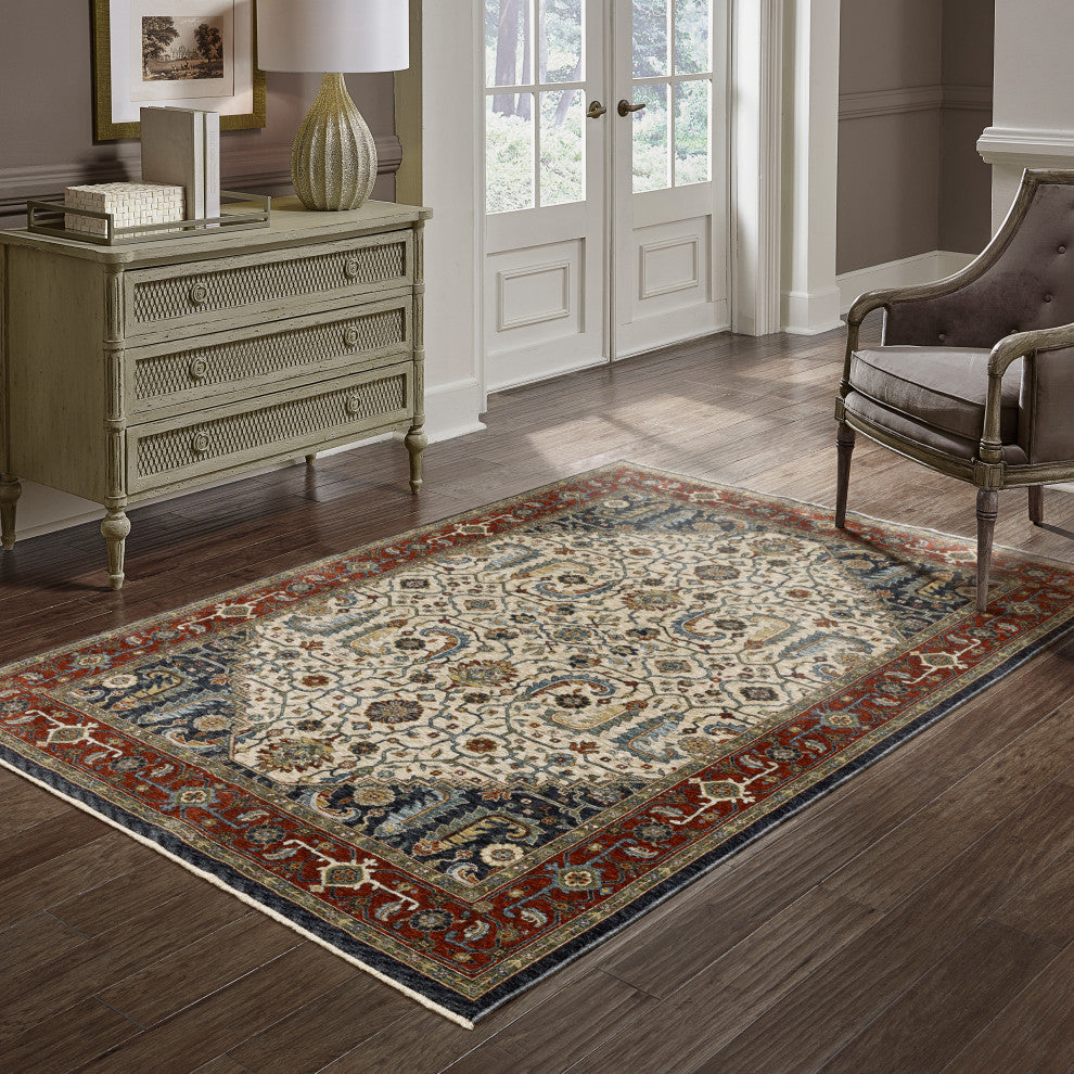 Augustus Center Medallion Ivory/ Red Indoor Area Rug, Ivory, 5'3"x7'6"