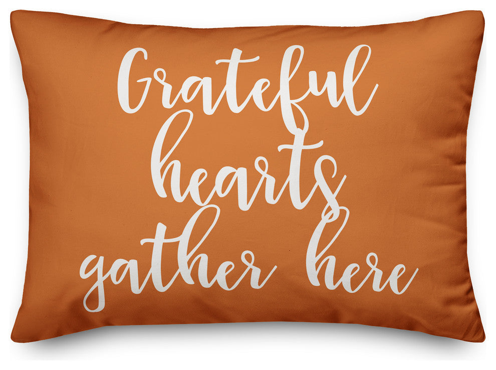 Grateful Hearts Gather Here Lumbar Pillow, Orange, 14"x20"