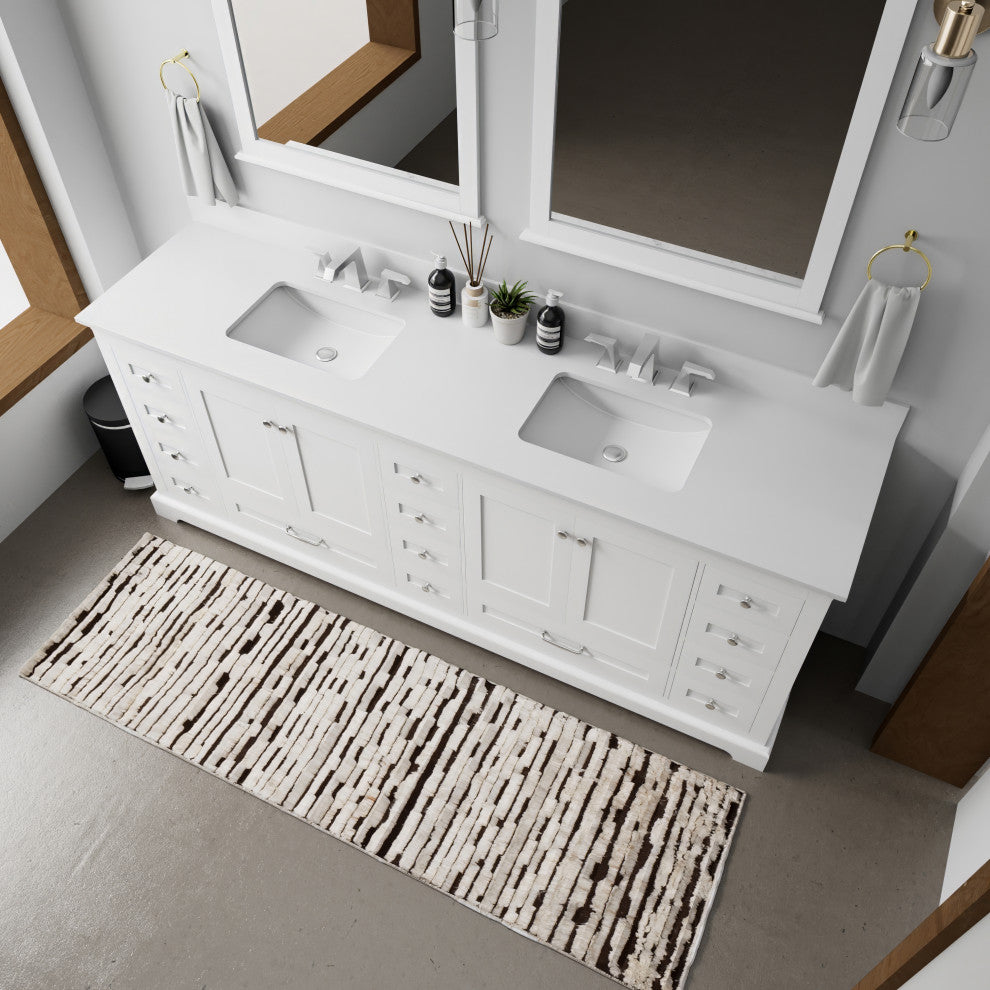 Dukes 84" White Double Square Sink Vanity with Quartz Top, With Faucet and Mirro