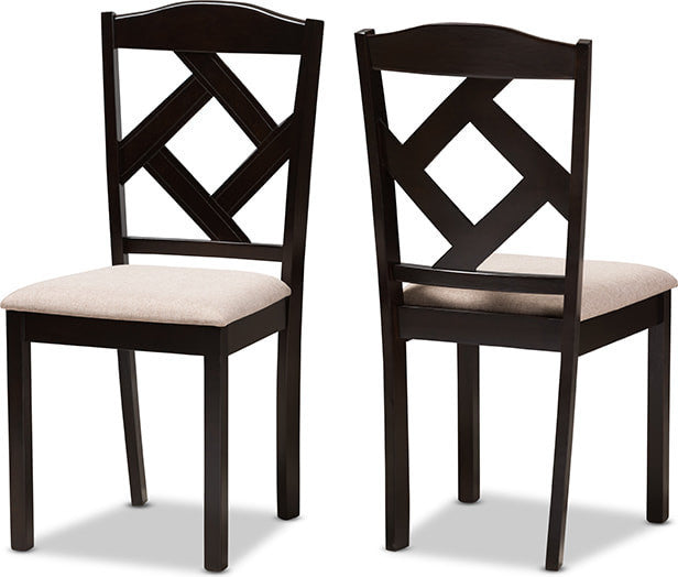 Ruth Modern Beige Fabric and Dark Brown Finished Dining Chair, Set of 2