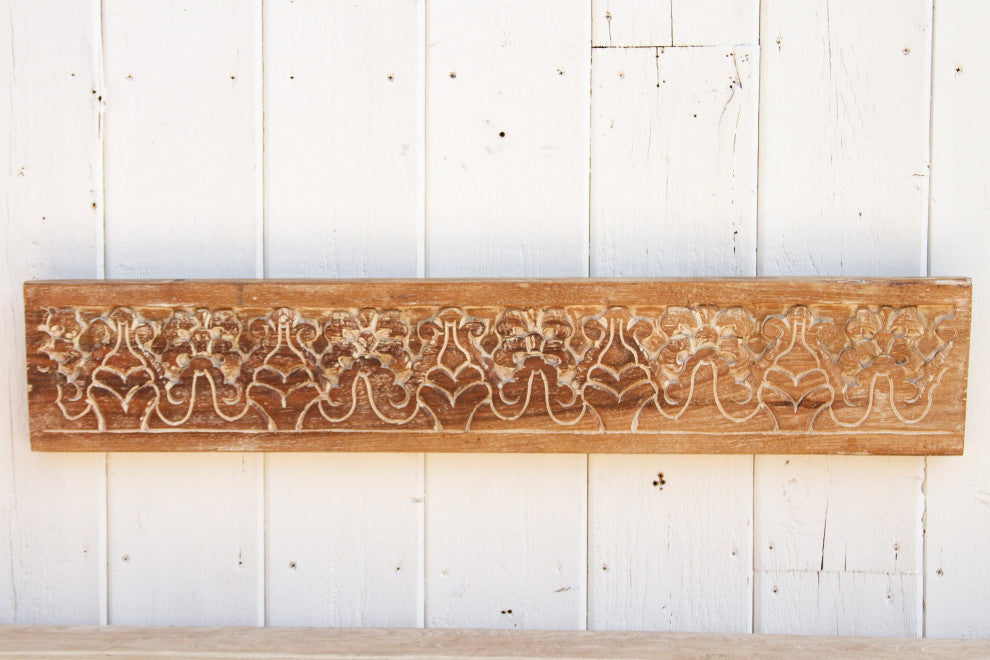 Whitewash Carved Teak Wall Panel