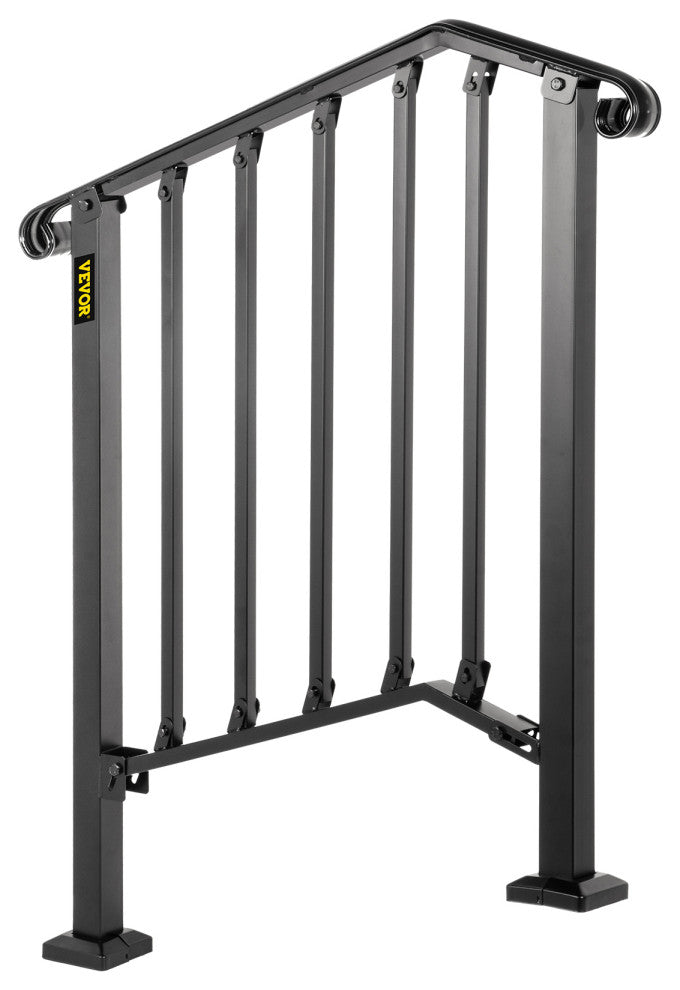 Wrought Iron Handrail Outdoor Stair Rail with Installation Kit, Black, Fit 2-3 Steps