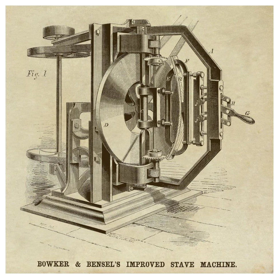 "Bowker & Bensel's Improved Stave Machine" Paper Print by Inventions, 32"x32"