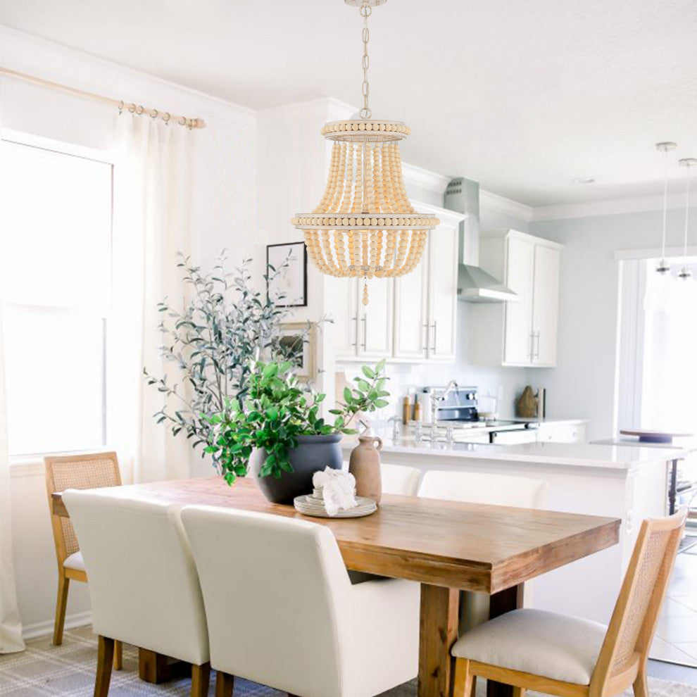 3-Light Lantern Empire Chandelier With Beaded Accents