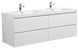 Aurora Wall Mount Vanity, White Acrylic Top, Glossy Polar White, 60" Double