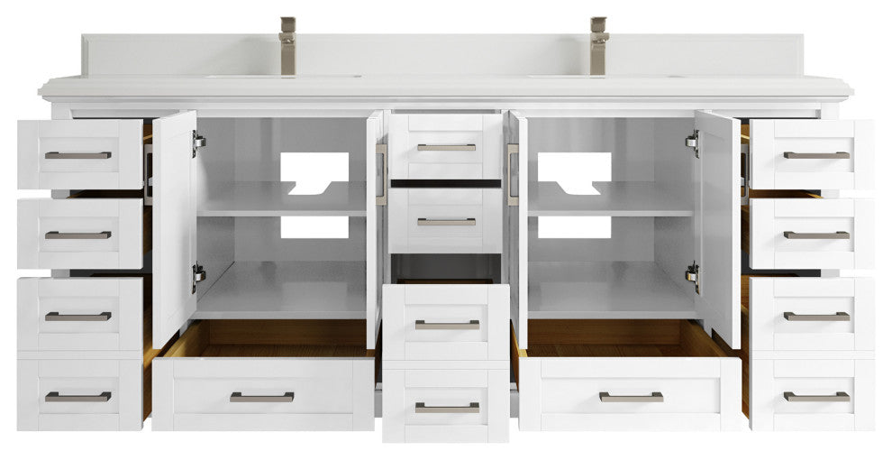 Boston 84 Double Sink Bath Vanity in White 1.5" White Quartz