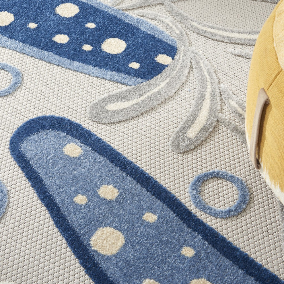 8 Round Blue and Gray Indoor Outdoor Area Rug