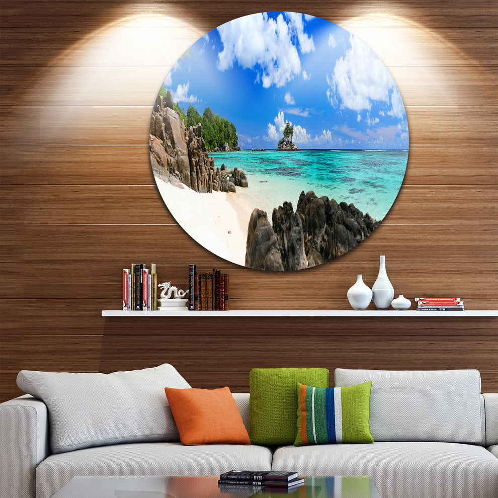 Ideal Beach In Seychelles, Seascape Photo Round Wall Art, 11"