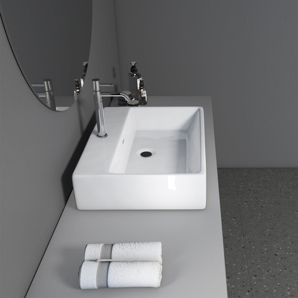 24x16.5" Rectangular White Ceramic Vessel Bathroom Vessel Sink
