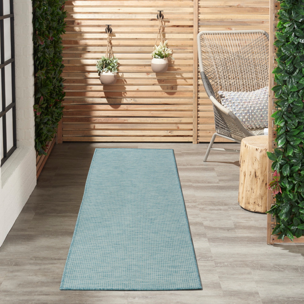 Nourison Positano Contemporary Area Rug, Aqua, 2'2"x8' Runner