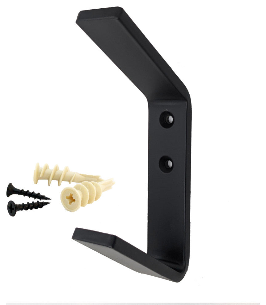 (4) Double Coat Hook Tilted Black Steel Iron Modern Farmhouse Rustic Industrial