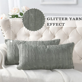 Cable Knit 2 Piece Lumbar Pillow Shell Set, Ghost Gray, 2 Piece, 14"x26"