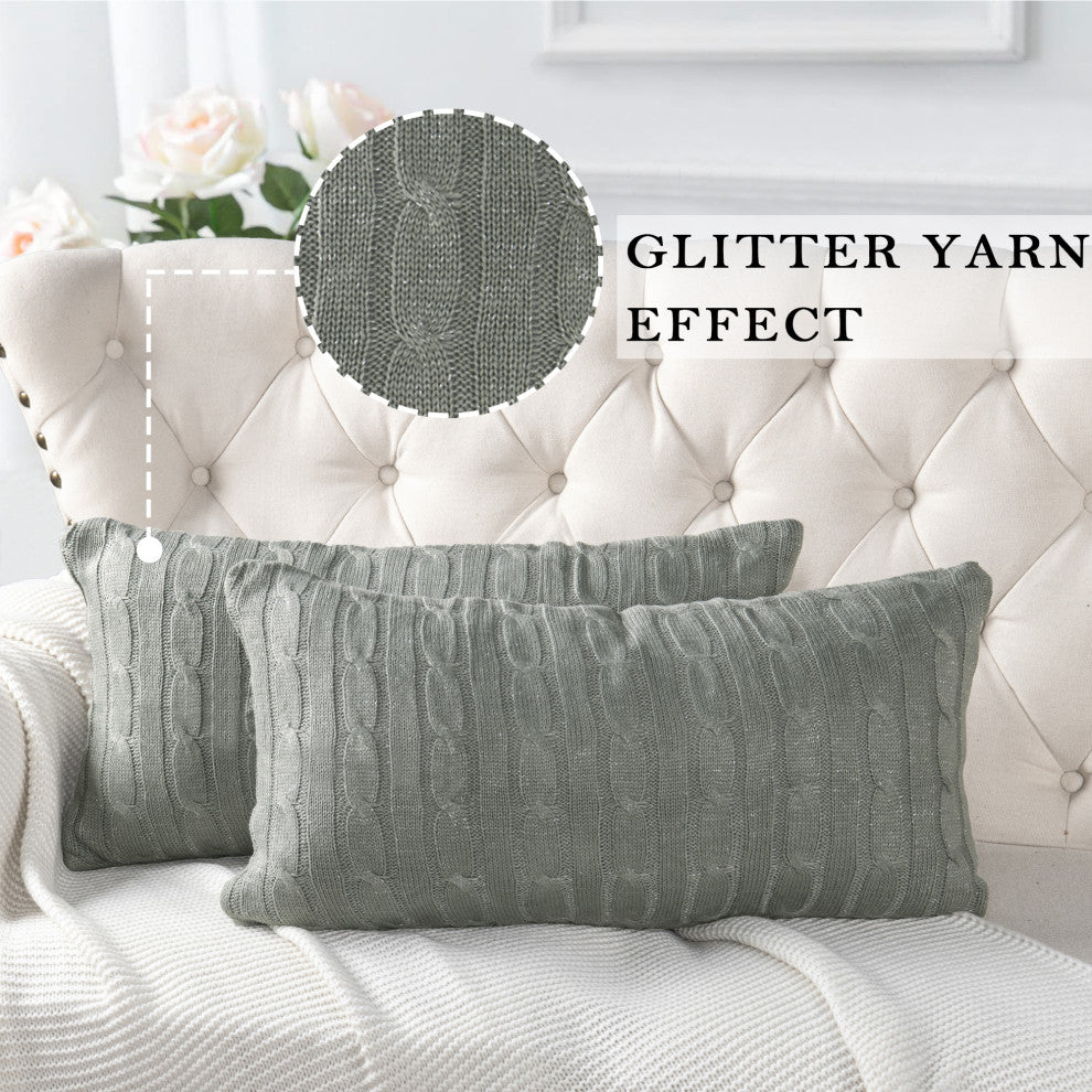 Cable Knit 2 Piece Lumbar Pillow Shell Set, Ghost Gray, 2 Piece, 14"x26"