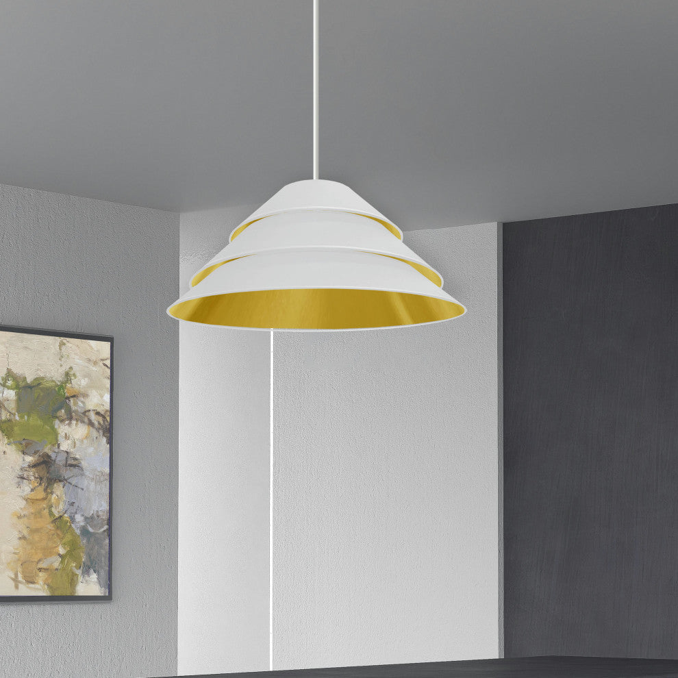 1Light Aranza Pendant, White/Gold Shade, White