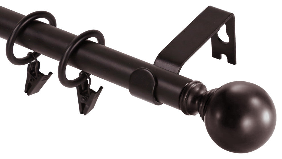 Ball Adjustable Single Curtain Rod Set With Rings, 5/8", Bronze, 48"-84"