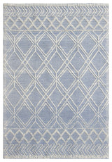 5' X 7' Blue and Ivory Geometric Handmade Area Rug