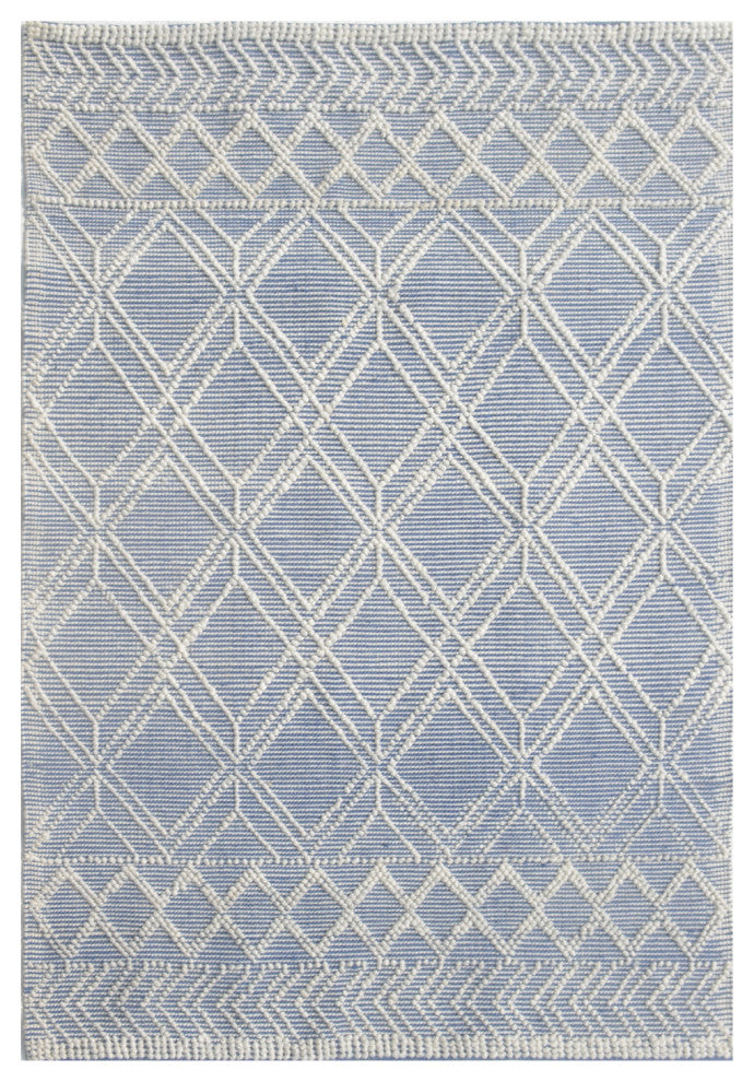 5' X 7' Blue and Ivory Geometric Handmade Area Rug