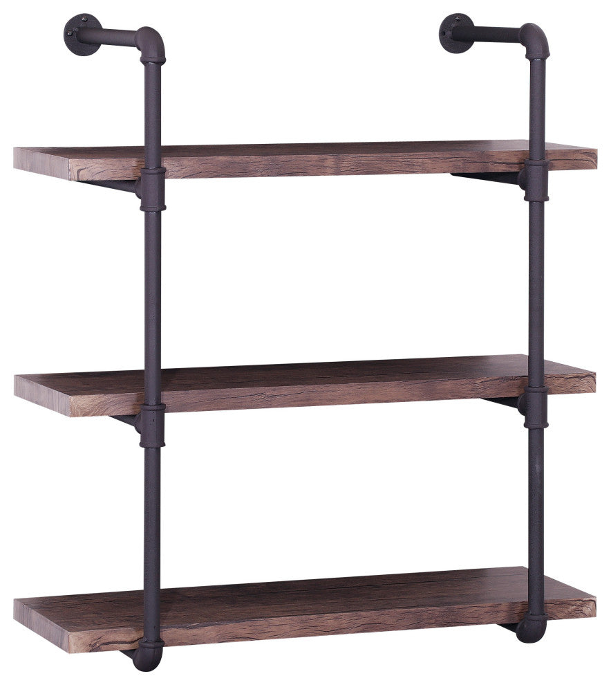 GDF Studio Caden Industrial Three Tier Faux Wood Wall-Mounted Shelf, Dark Brown/