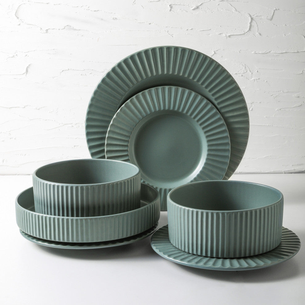 Christian Siriano Lusso Stoneware 16 Piece Dinnerware Set, Stone