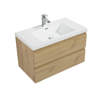 Alma-Pre Wall Mount Vanity With White Sink, Natural Oak, 42"