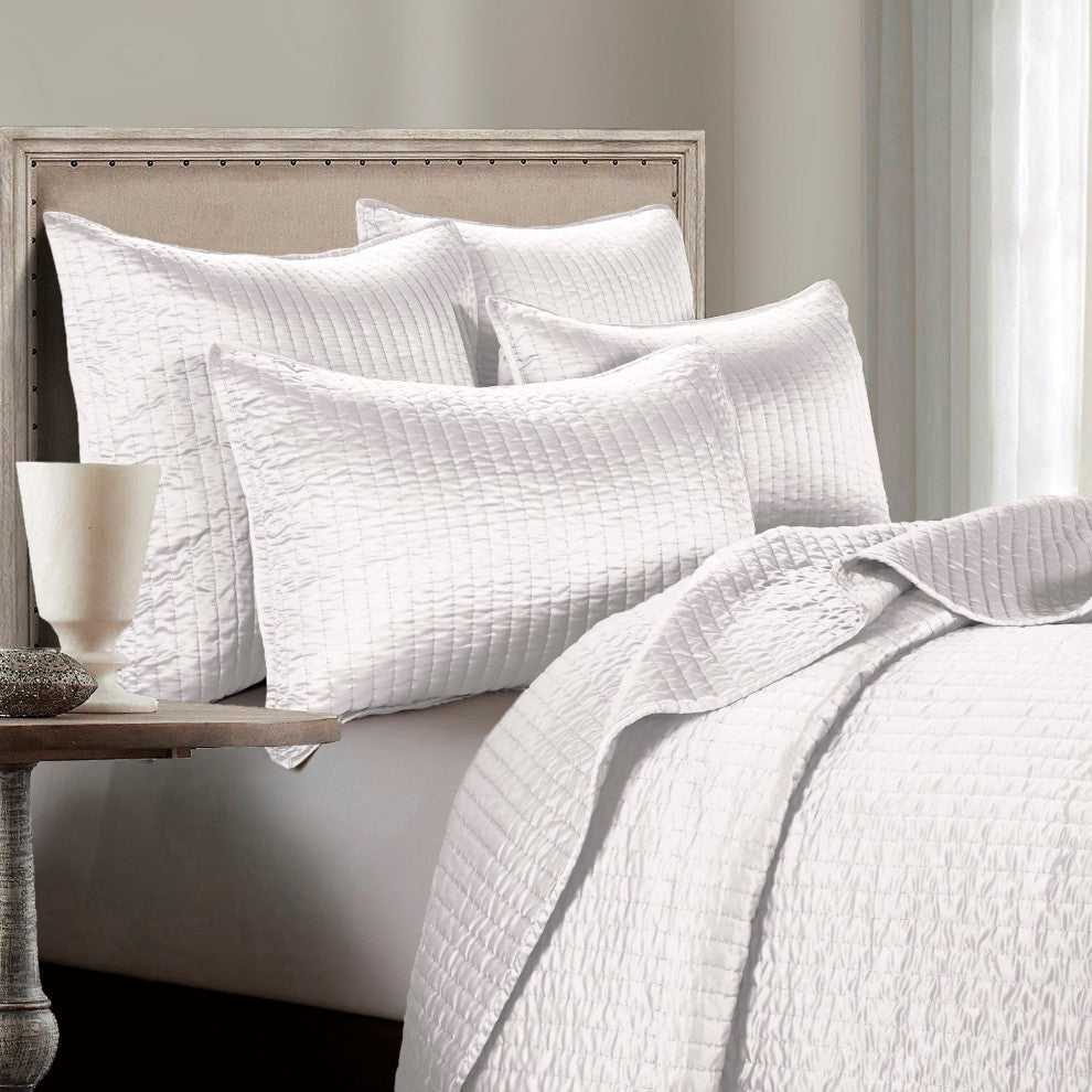 Satin Channel Quilt Set, 3 Piece, White, King