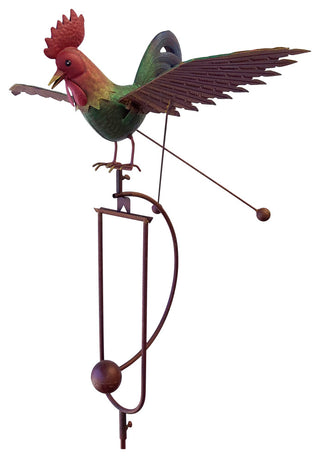 Metal Rustic Rooster Rocker Garden Stake Outdoor Patio Kinetic Wind Sculpture