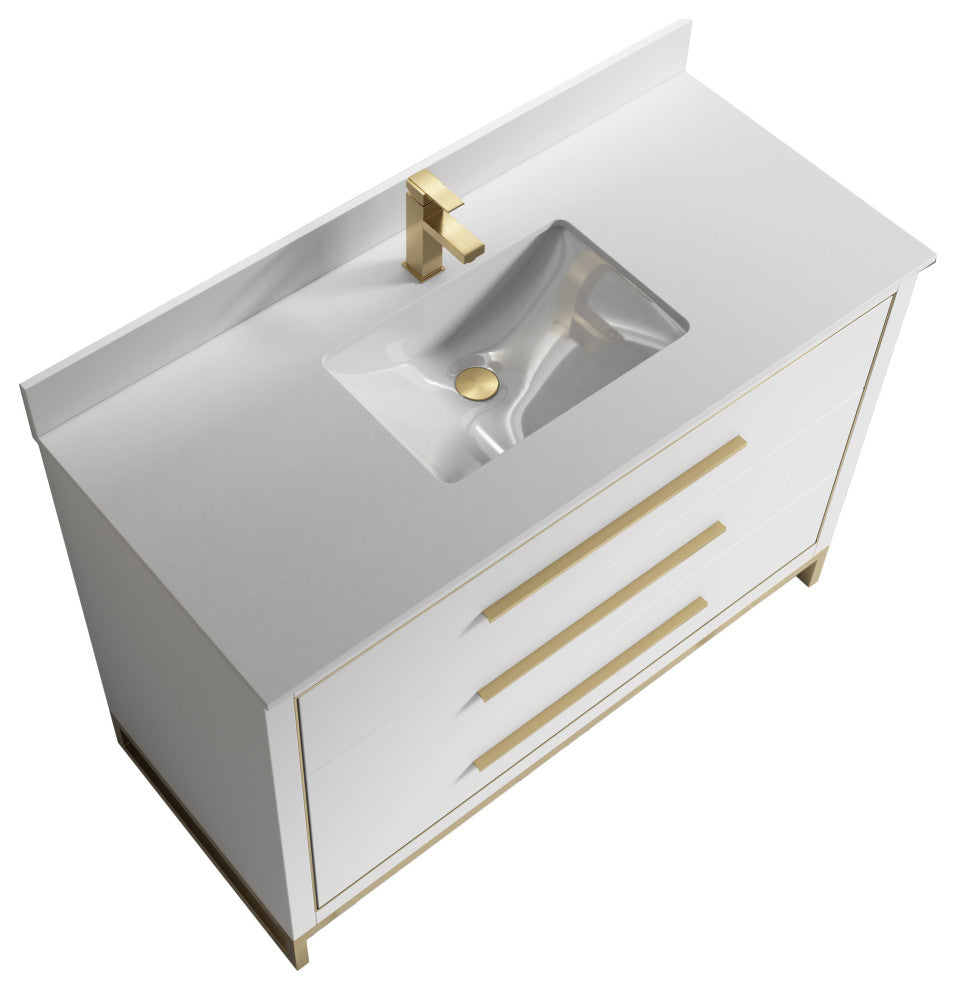 Alma Kathyia Freestanding Bath Vanity, Gold Hardware, 48"