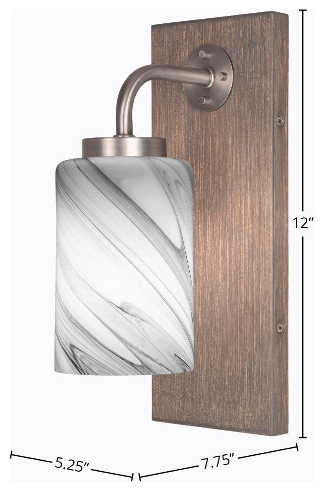 Oxbridge Wall Sconce, Graphite & Painted Distressed Metal, 4" Onyx Swirl