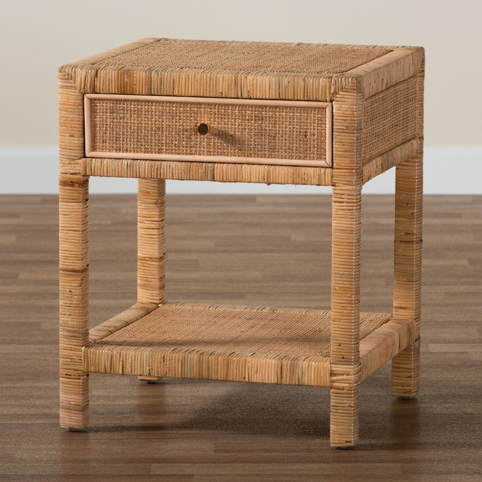 Ciana Natural Rattan & Mahogany Nightstand
