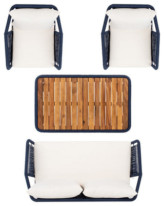 Safavieh Outdoor Raldin Rope 4 Piece Living Set Navy/Beige