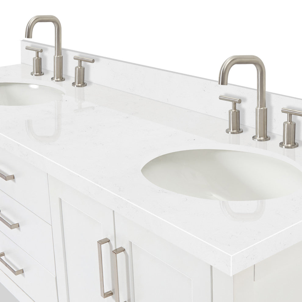 Ariel Magnolia 36"  Double Oval Sinks Vanity, Carrara Quartz