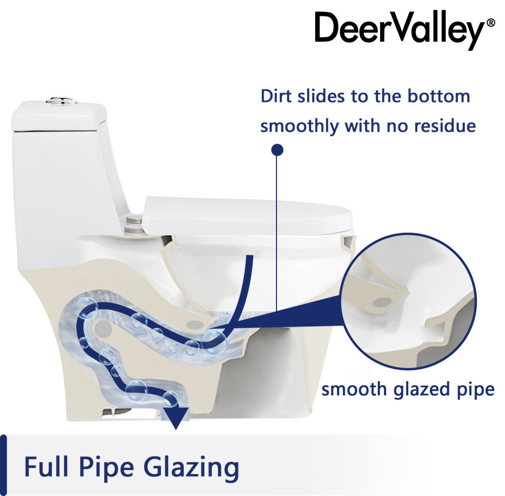 Dual Flush Elongated One Piece Toilet With Glazed Surface, Seat Included