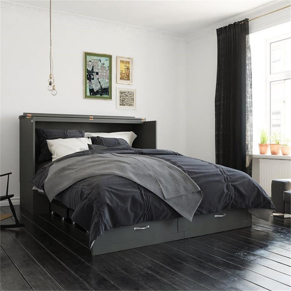 AFI Hamilton Queen Solid Wood Murphy Bed Chest with Built-In Charger in Grey