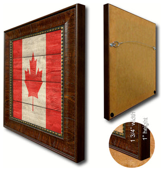Canada Country Textured Flag Print With Brown Gold Frame, 19"X27"