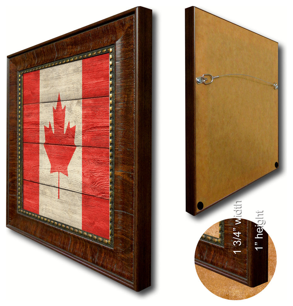 Canada Country Textured Flag Print With Brown Gold Frame, 19"X27"