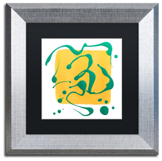 'Yellow Square On White' Matted Framed Art, Silver Frame, Black Matte, 11x11