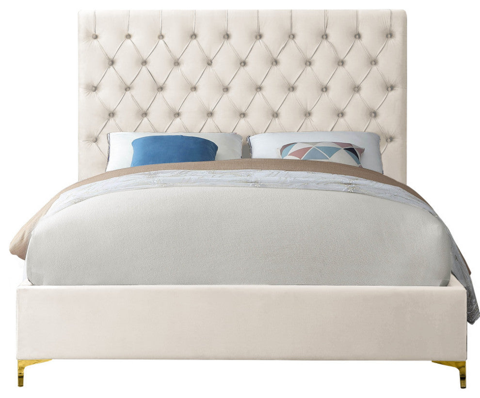 Cruz Velvet Upholstered Bed, Cream, Queen