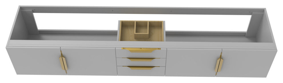 CastelloUSA Alpine 84" Wall Mounted Vanity, Base Only, Gray, Gold Handles