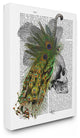 "Newspaper Print Skull With Peacock" Oversized Stretched Canvas Wall Art