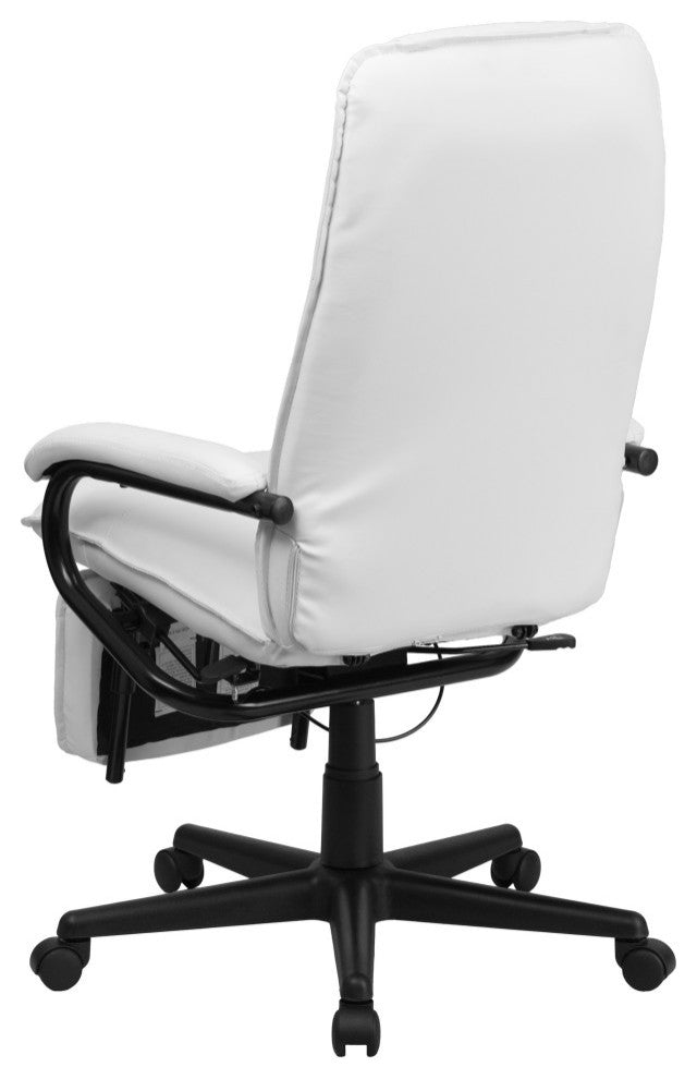 High Back White Leather Executive Reclining Swivel Chair With Arms